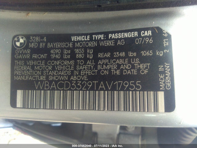 1996 BMW 328 I VIN: WBACD3329TAV17955