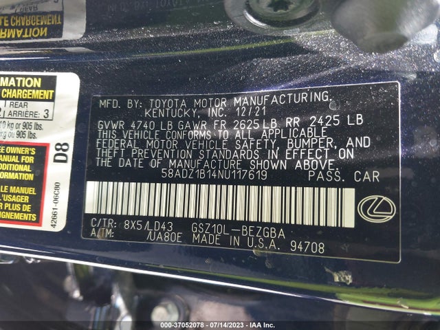 2022 Lexus ES, VIN: 58ADZ1B14NU117619