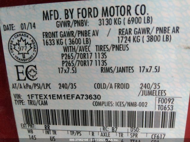 1FTEX1EM1EFA73630 Ford F-150 Xl/stx/xlt