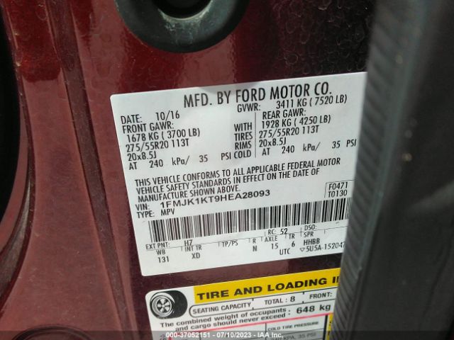 1FMJK1KT9HEA28093 Ford Expedition El Limited