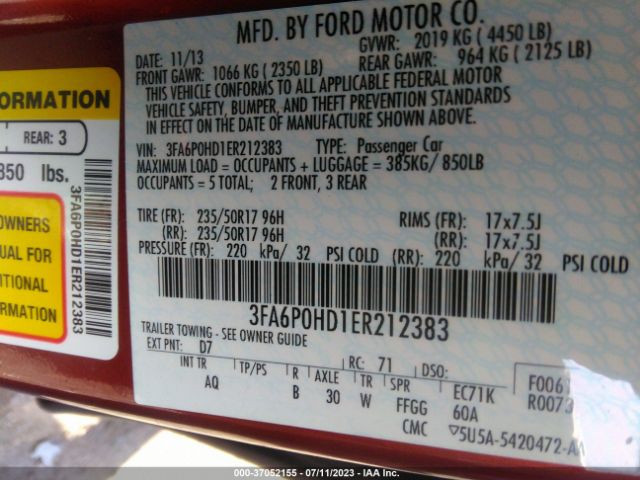 3FA6P0HD1ER212383 Ford FUSION SE