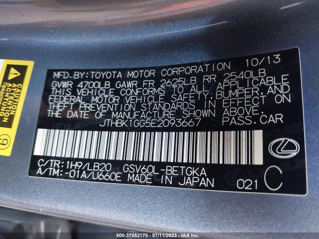 JTHBK1GG5E2093667 Lexus ES 350