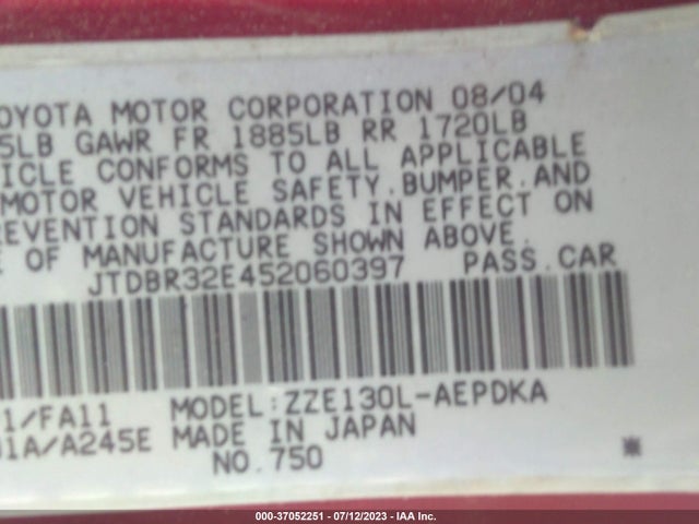 2005 TOYOTA COROLLA CE/LE VIN: JTDBR32E452060397