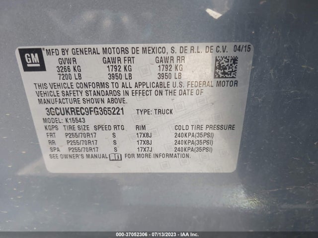 Chevrolet Silverado 1500 Lt 2015 3GCUKREC9FG365221 Image 9