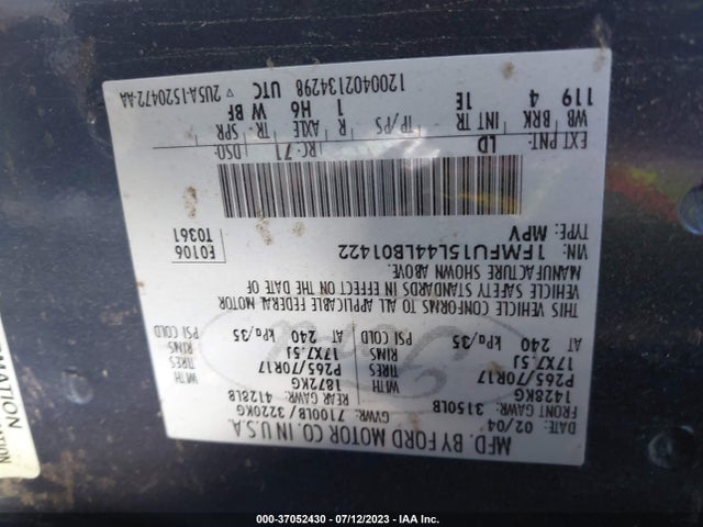 2004 FORD EXPEDITION SPECIAL SERVICE/XLT VIN: 1FMFU15L44LB01422