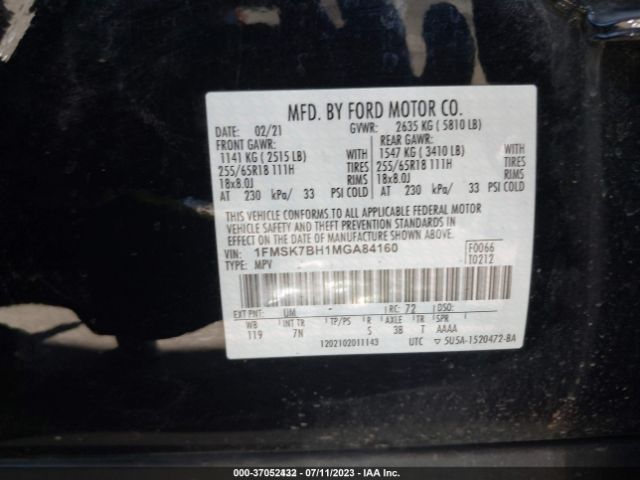 1FMSK7BH1MGA84160 Ford Explorer Base