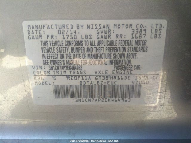 3N1CN7AP2EK464963 Nissan VERSA SV