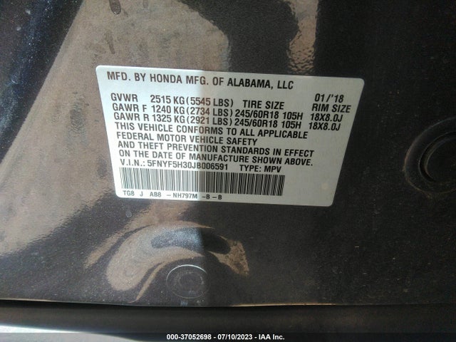 Honda Pilot Ex 2018 5FNYF5H30JB006591 Image 15