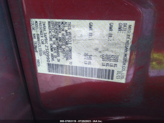 2015 NISSAN ALTIMA 2.5 VIN: 1N4AL3AP9FC250990