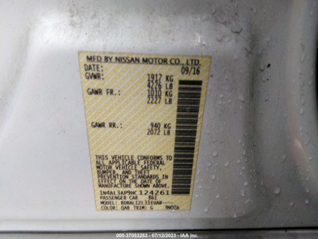 1N4AL3AP9HC124261 Nissan Altima 2.5 Sl/2.5 Sr/2.5 Sv/2.5/2.5 S