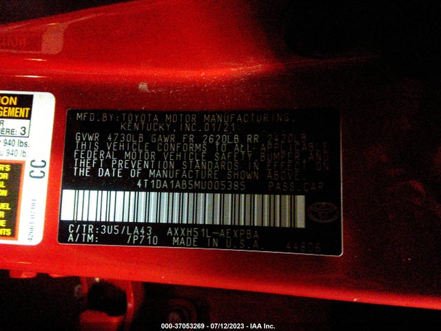 2021 Toyota Avalon, VIN: 4T1DA1AB5MU005385