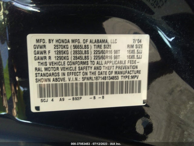 2004 HONDA ODYSSEY EX-L NAVI VIN: 5FNRL18714B134853