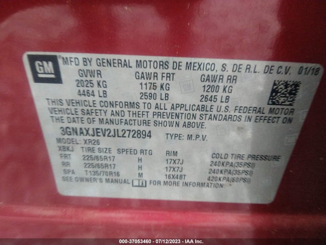 Chevrolet EQUINOX LT 2018 3GNAXJEV2JL272894 Image 9