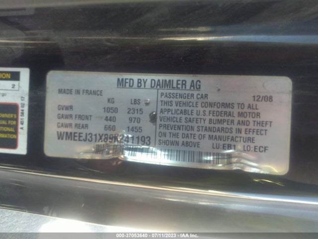 2009 SMART FORTWO PURE/PASSION/BRABUS VIN: WMEEJ31X89K241193