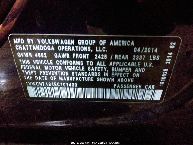 1VWCN7A34EC101433 Volkswagen Passat Tdi Sel Premium