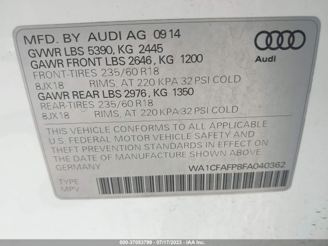 WA1CFAFP8FA040362 Audi Q5 PREMIUM