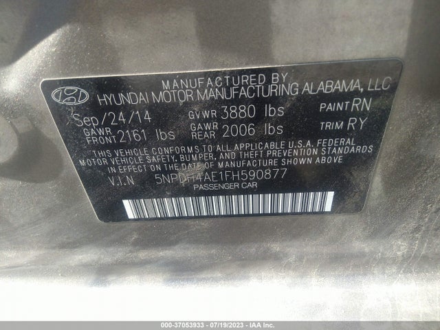 Hyundai ELANTRA SE 2015 5NPDH4AE1FH590877 Image 9