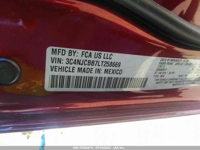 2020 JEEP COMPASS LATITUDE W/SUN/SAFETY PKG VIN: 3C4NJCBB7LT258669
