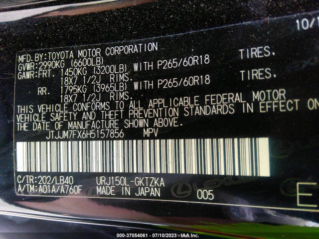 JTJJM7FX6H5157856 Lexus Gx Gx 460