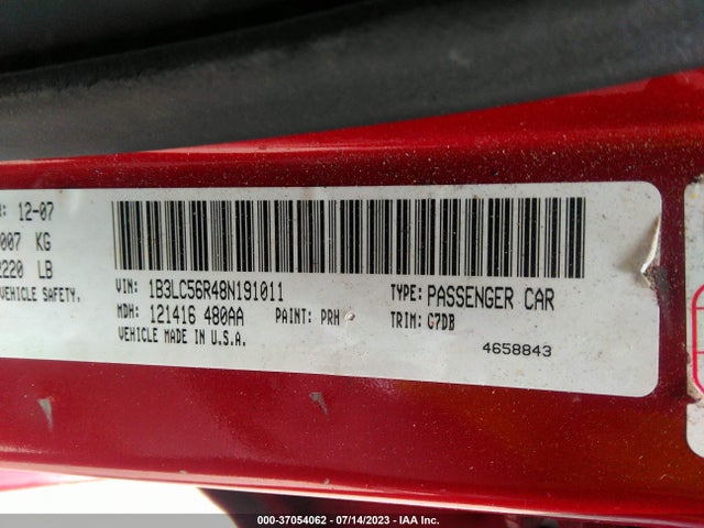 2008 DODGE AVENGER SXT VIN: 1B3LC56R48N191011