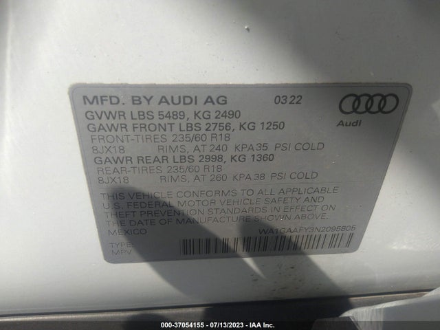 WA1GAAFY3N2095805 Audi Q5 S Line Premium