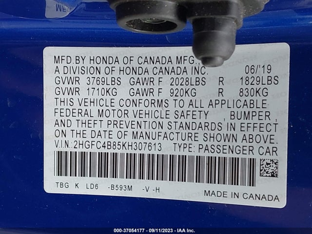 Honda Civic Sport 2019 2HGFC4B85KH307613 Image 9