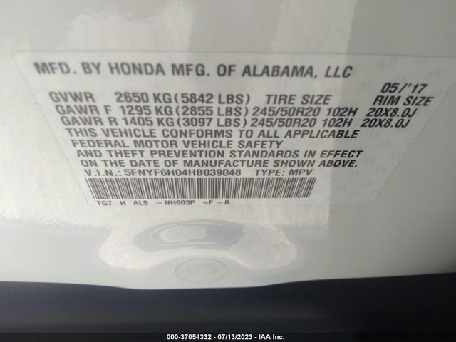 Honda Pilot Elite 2017 5FNYF6H04HB039048 Image 9