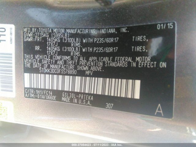 5TDKK3DC0FS578890 Toyota SIENNA LE