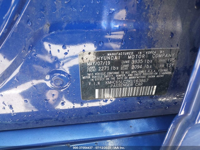 2019 HYUNDAI IONIQ HYBRID BLUE VIN: KMHC65LC2KU163867