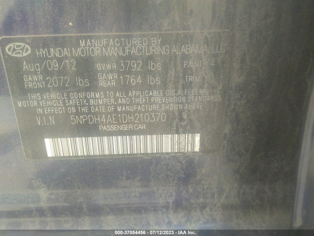 2013 HYUNDAI ELANTRA GLS VIN: 5NPDH4AE1DH210370