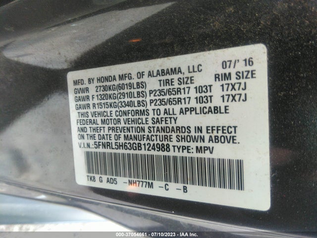 Honda Odyssey Ex-l 2016 5FNRL5H63GB124988 Image 15