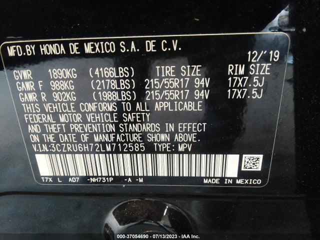 Honda Hr-v Ex-l 2020 3CZRU6H72LM712585 Image 9
