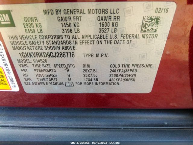 1GKKVRKD9GJ286776 GMC ACADIA SLT