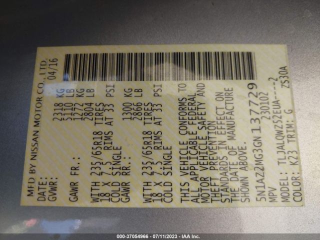 5N1AZ2MG3GN137729 Nissan MURANO SV