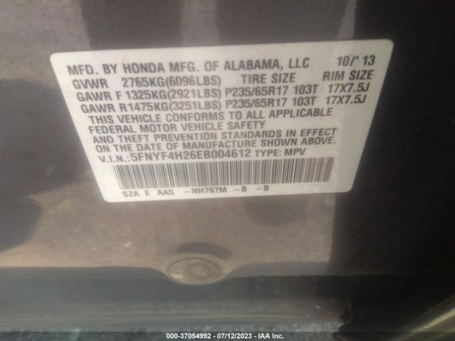 5FNYF4H26EB004612 Honda PILOT LX