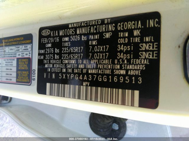 5XYPG4A37GG169513 KIA SORENTO LX