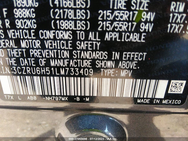 Honda HR-V EX 2020 3CZRU6H51LM733409 Image 9