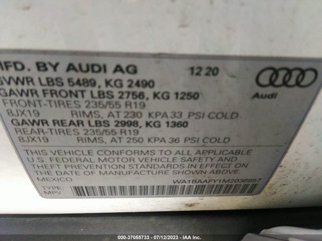 WA1BAAFY1M2036857 Audi Q5 Premium Plus