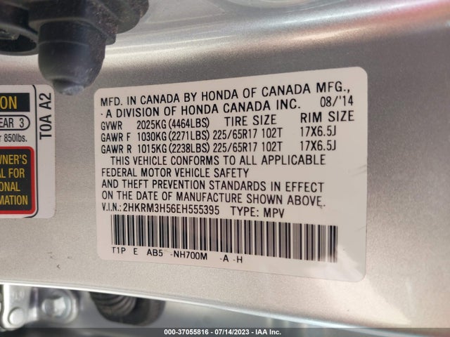 Honda CR-V EX 2014 2HKRM3H56EH555395 Image 9