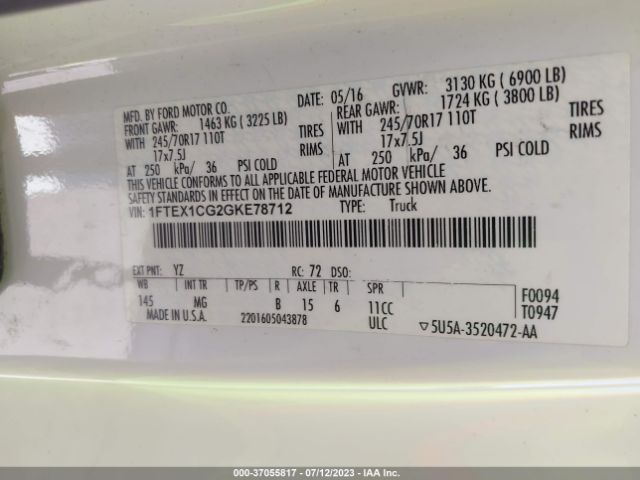 1FTEX1CG2GKE78712 Ford F-150 Xl/lariat/xlt