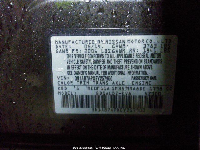 3N1AB7APXEY257900 Nissan Sentra S/fe+ S/sv/fe+ Sv/sr/sl