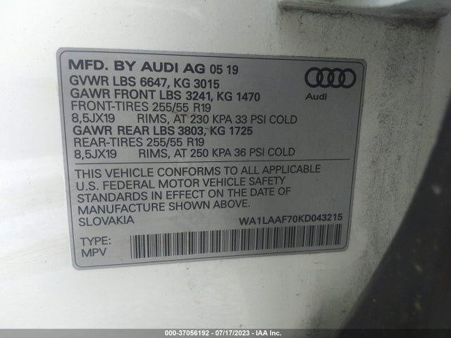 WA1LAAF70KD043215 Audi Q7 Premium Plus