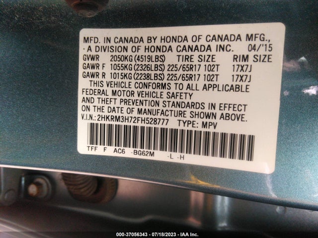 Honda Cr-v Ex-l 2015 2HKRM3H72FH528777 Image 9