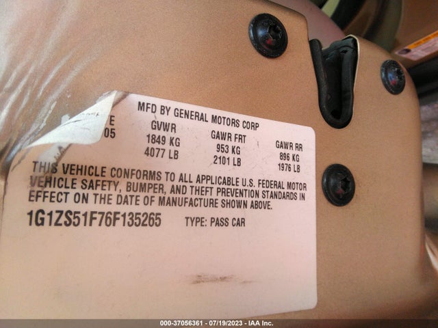 2006 CHEVROLET MALIBU LS W/1LS VIN: 1G1ZS51F76F135265