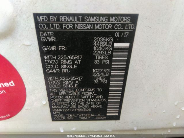 KNMAT2MT7HP550326 Nissan ROGUE SV