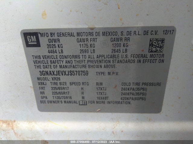 Chevrolet EQUINOX LT 2018 3GNAXJEVXJS570759 Image 9