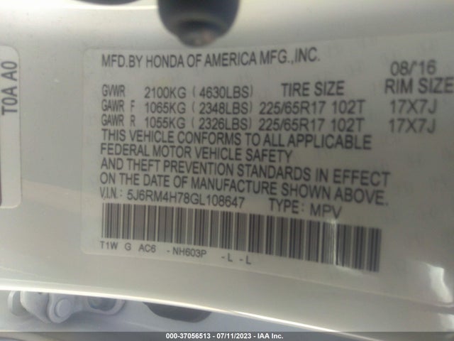 Honda Cr-v Ex-l 2016 5J6RM4H78GL108647 Image 9