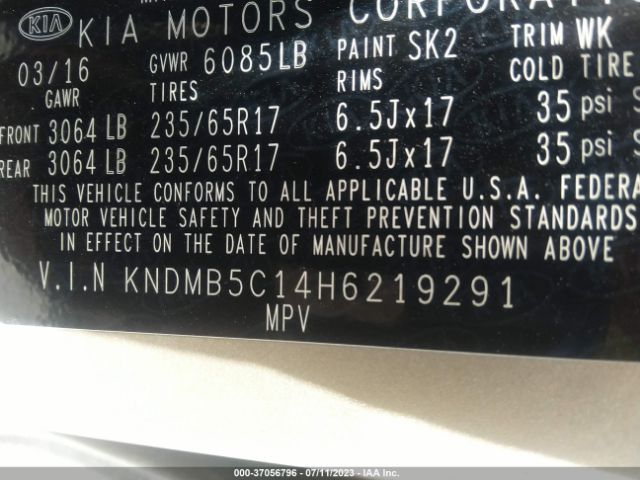 KNDMB5C14H6219291 KIA SEDONA LX