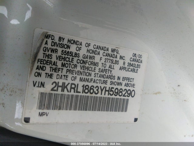 2000 HONDA ODYSSEY EX VIN: 2HKRL1863YH598290