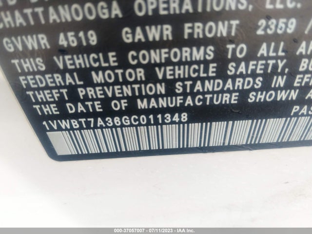 1VWBT7A36GC011348 Volkswagen Passat 1.8t Se